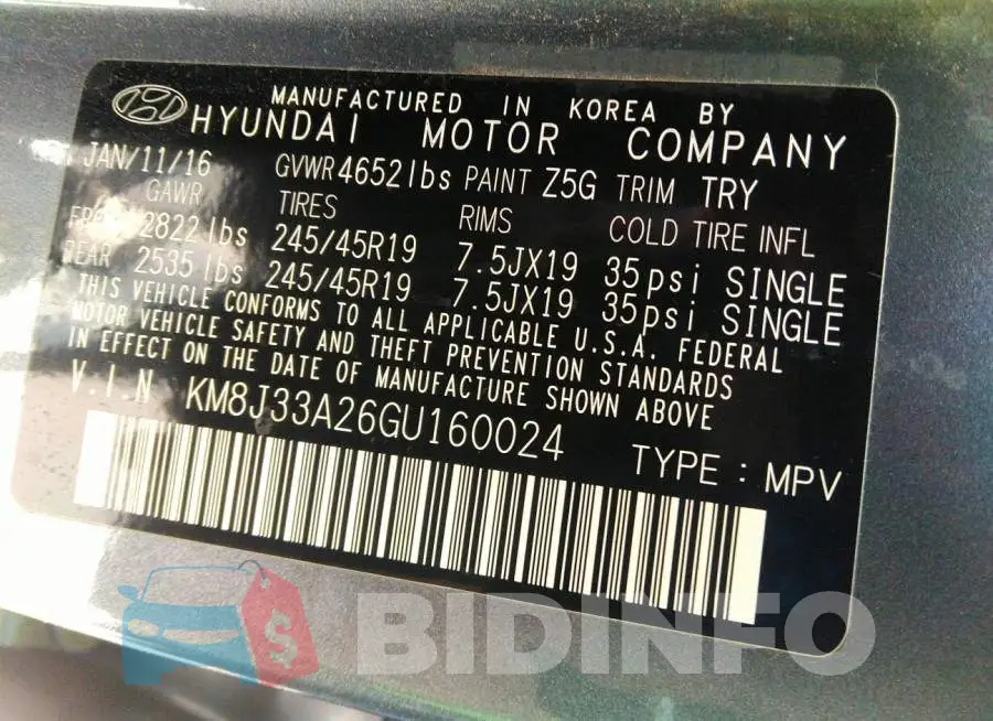 KM8J33A26GU160024 Photo# 9