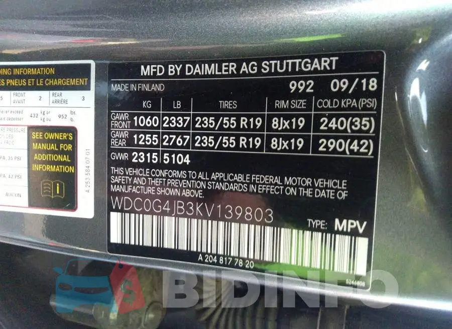 WDC0G4JB3KV139803 Photo# 9