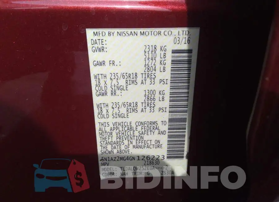 5N1AZ2MG4GN126223 Photo# 9