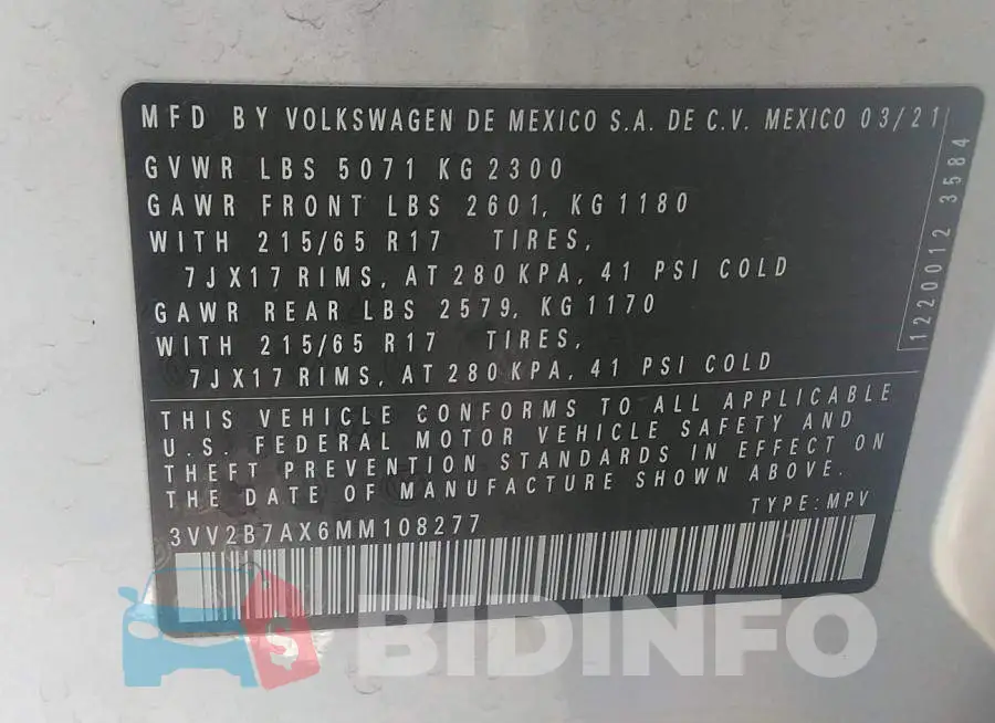 3VV2B7AX6MM108277 Photo# 9