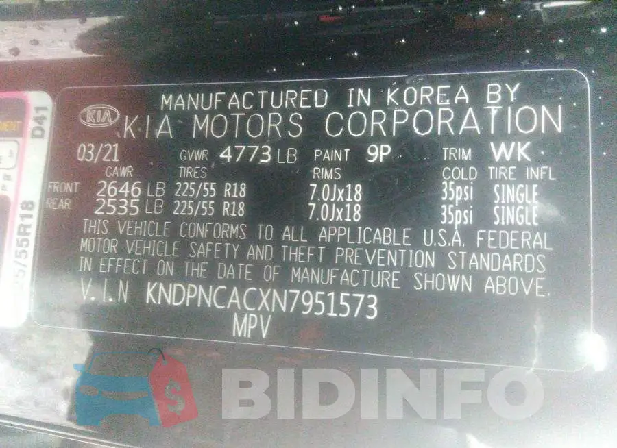 KNDPNCACXN7951573 Photo# 9