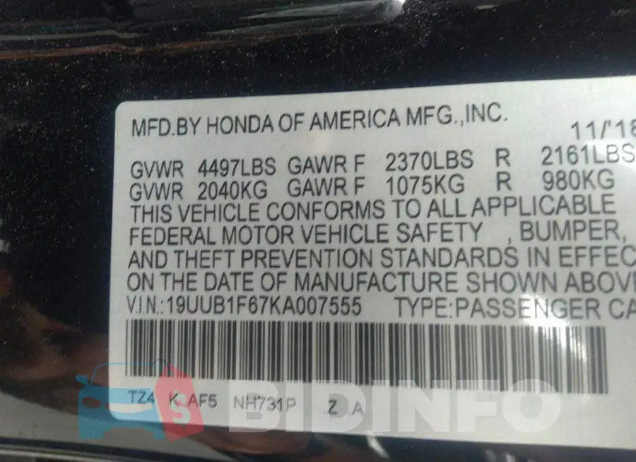 19UUB1F67KA007555 Photo# 9
