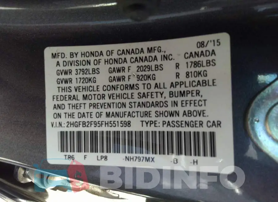 2HGFB2F95FH551598 Photo# 9