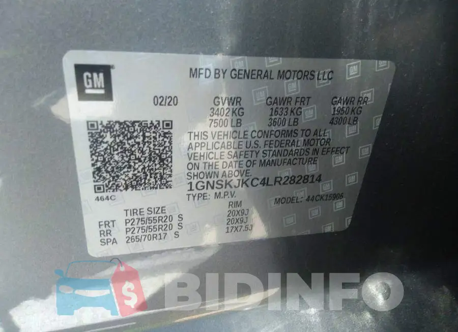 1GNSKJKC4LR282814 Photo# 9