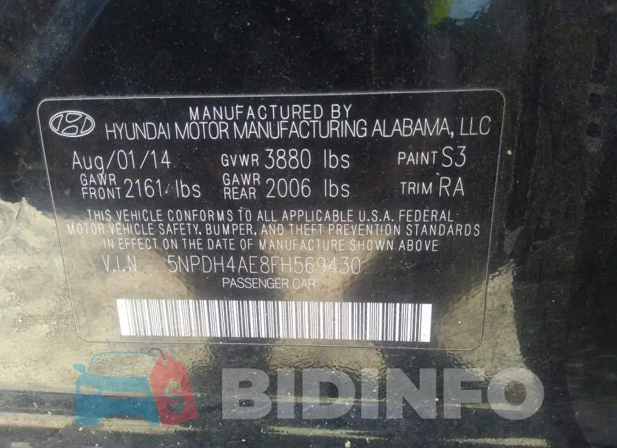 5NPDH4AE8FH569430 Photo# 9