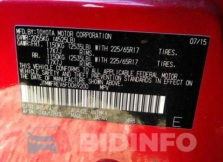 JTMWFREV6FD069200 Photo# 9