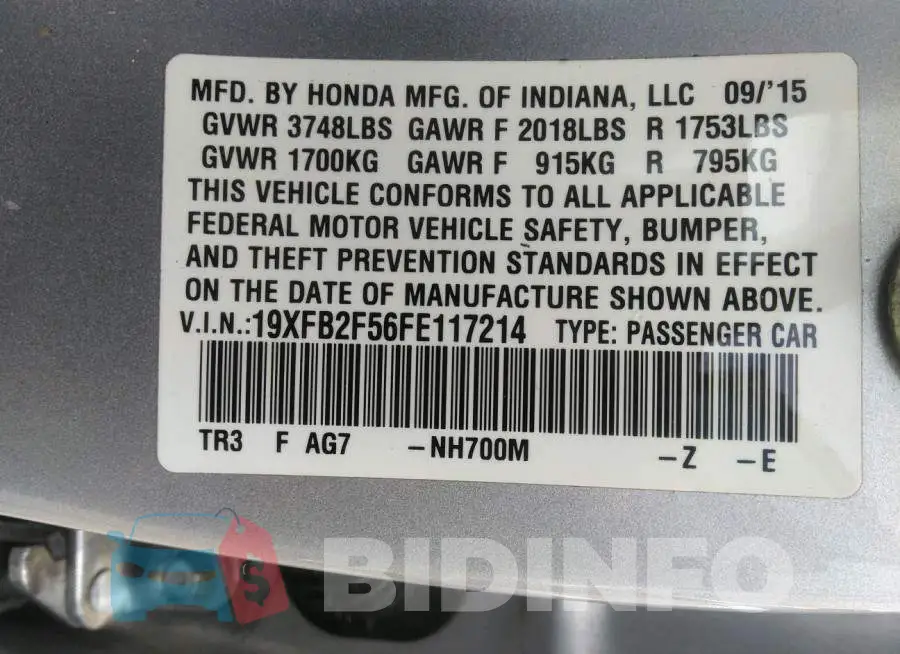 19XFB2F56FE117214 Photo# 9