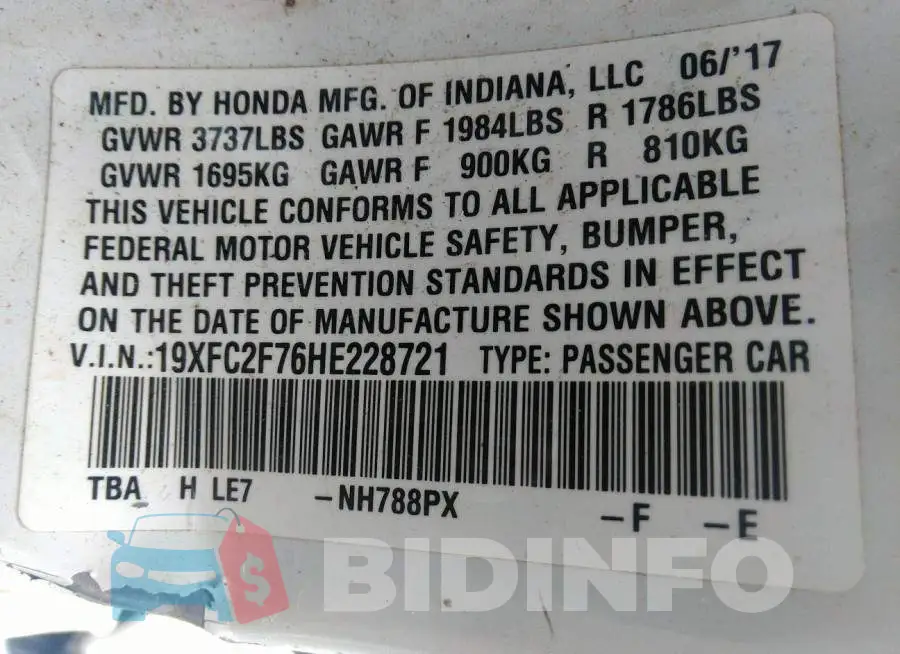19XFC2F76HE228721 Photo# 9