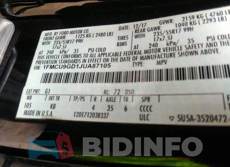 1FMCU9GD1JUA87105 Photo# 9