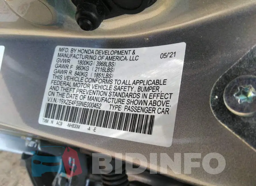 19XZE4F59NE000452 Photo# 9