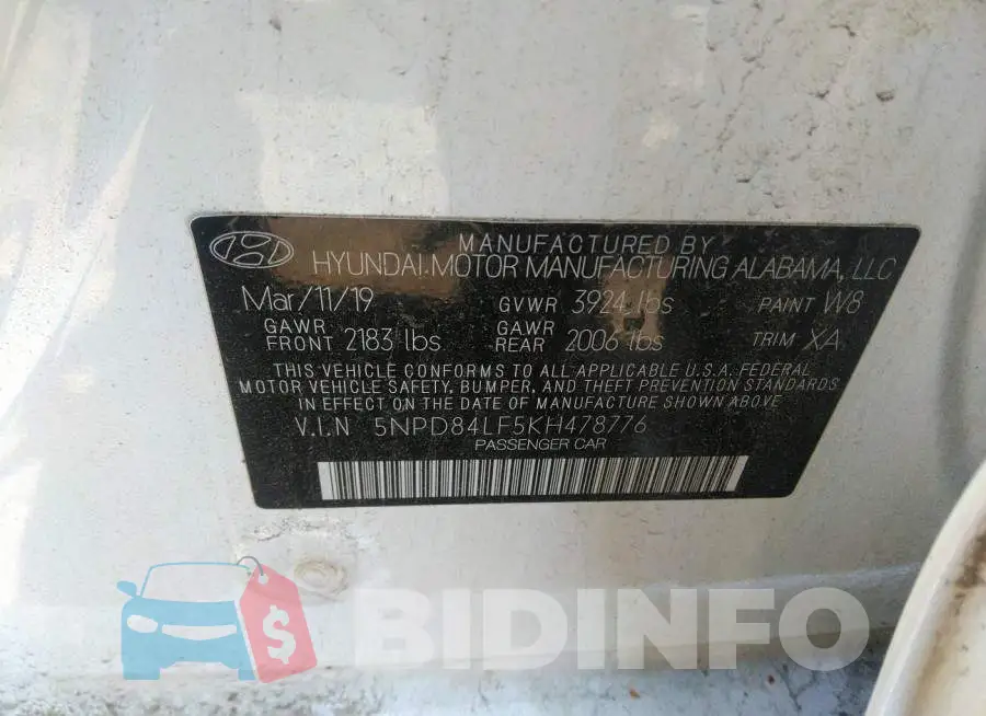 5NPD84LF5KH478776 Photo# 9