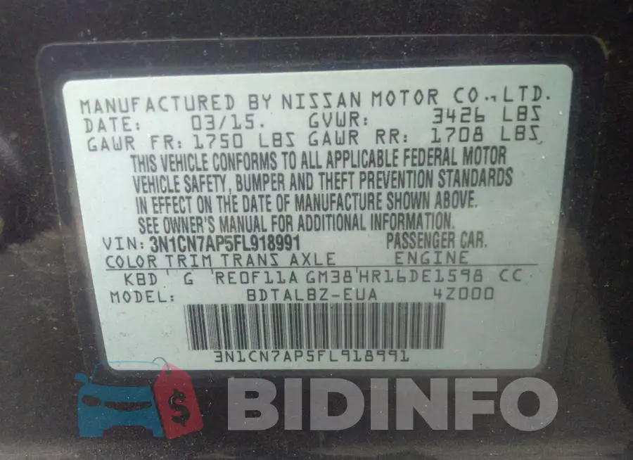 3N1CN7AP5FL918991 Photo# 9