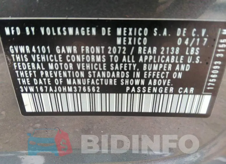 3VW167AJ0HM376562 Photo# 9