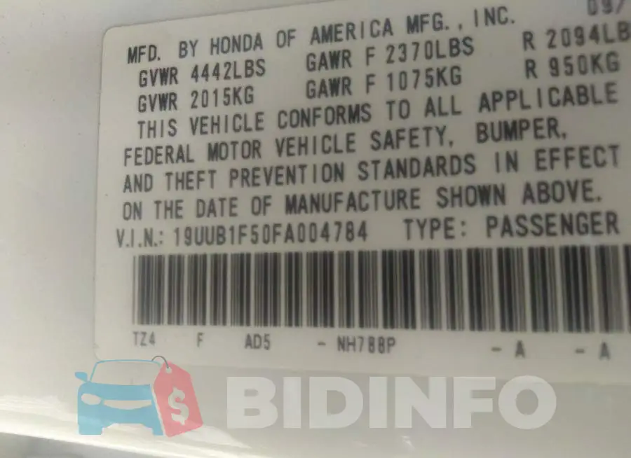 19UUB1F50FA004784 Photo# 9