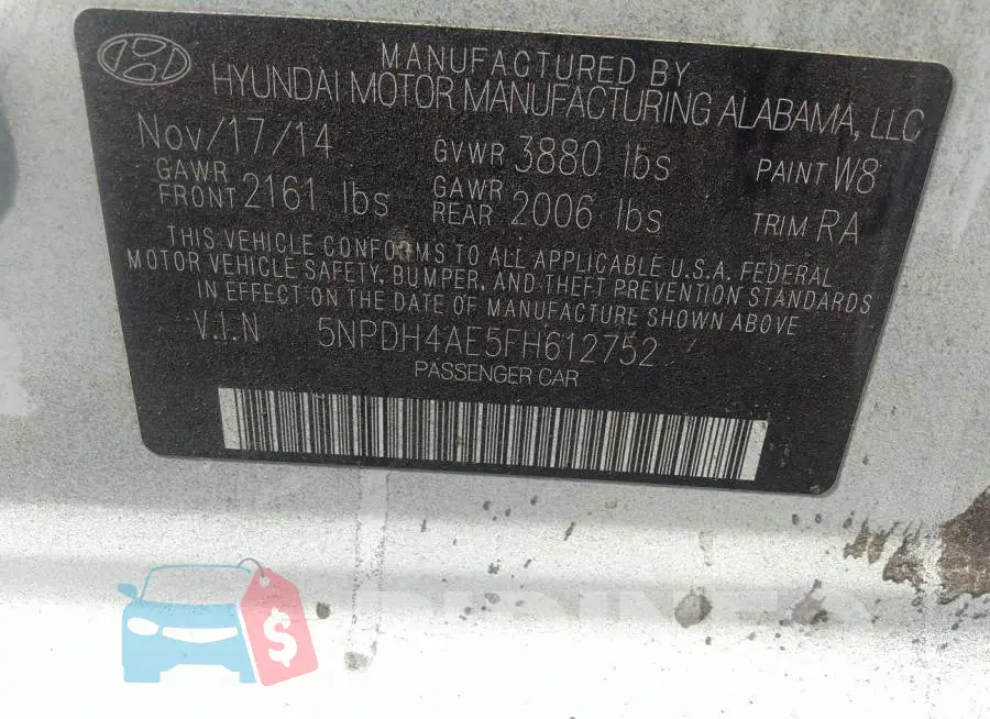 5NPDH4AE5FH612752 Photo# 9