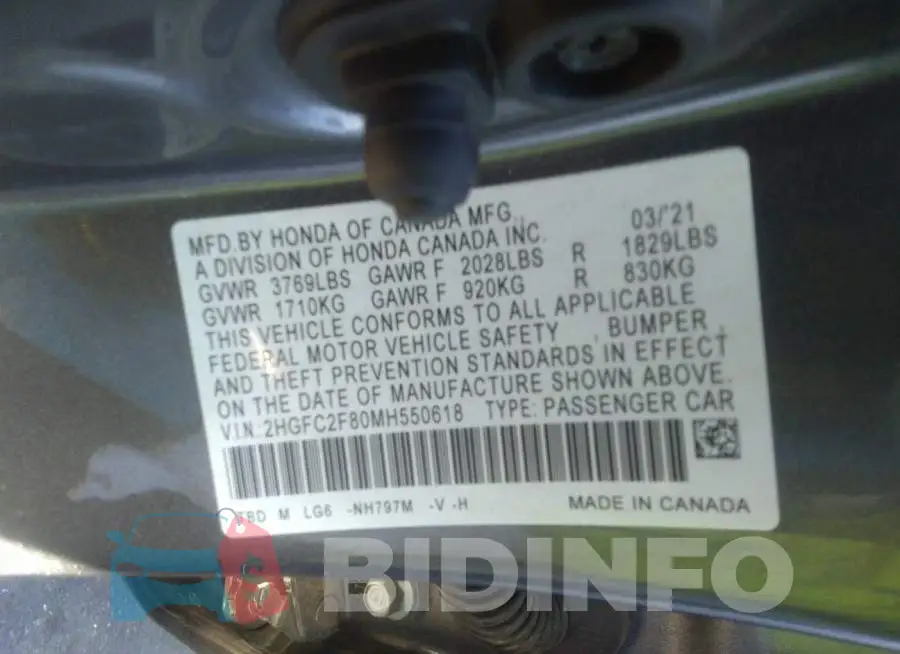 2HGFC2F80MH550618 Photo# 9
