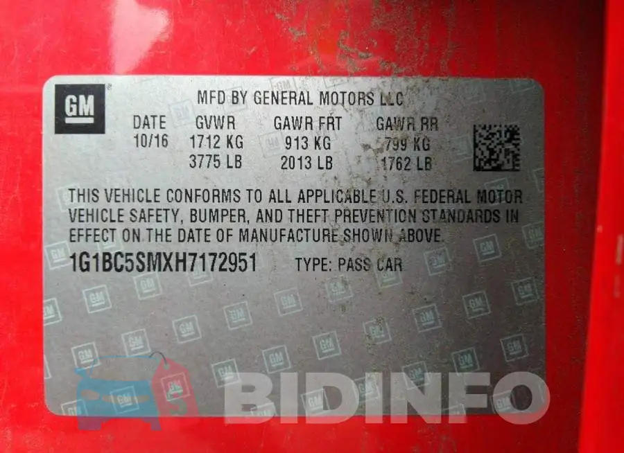 1G1BC5SMXH7172951 Photo# 9