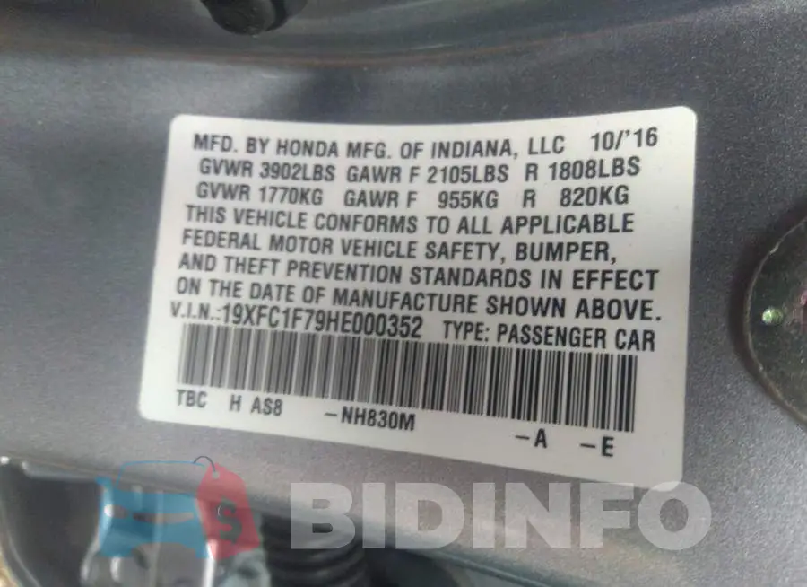 19XFC1F79HE000352 Photo# 9