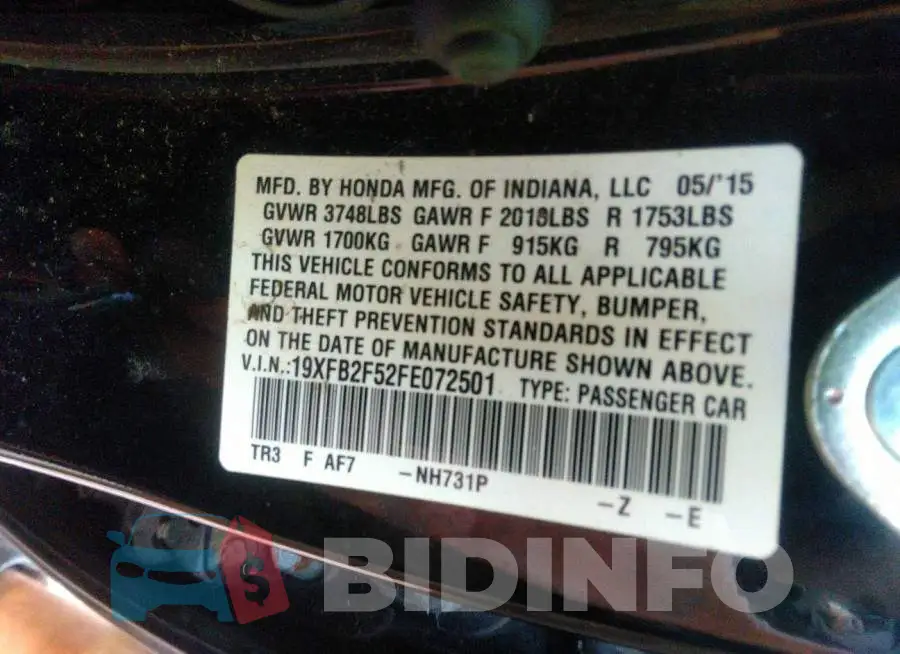 19XFB2F52FE072501 Photo# 9