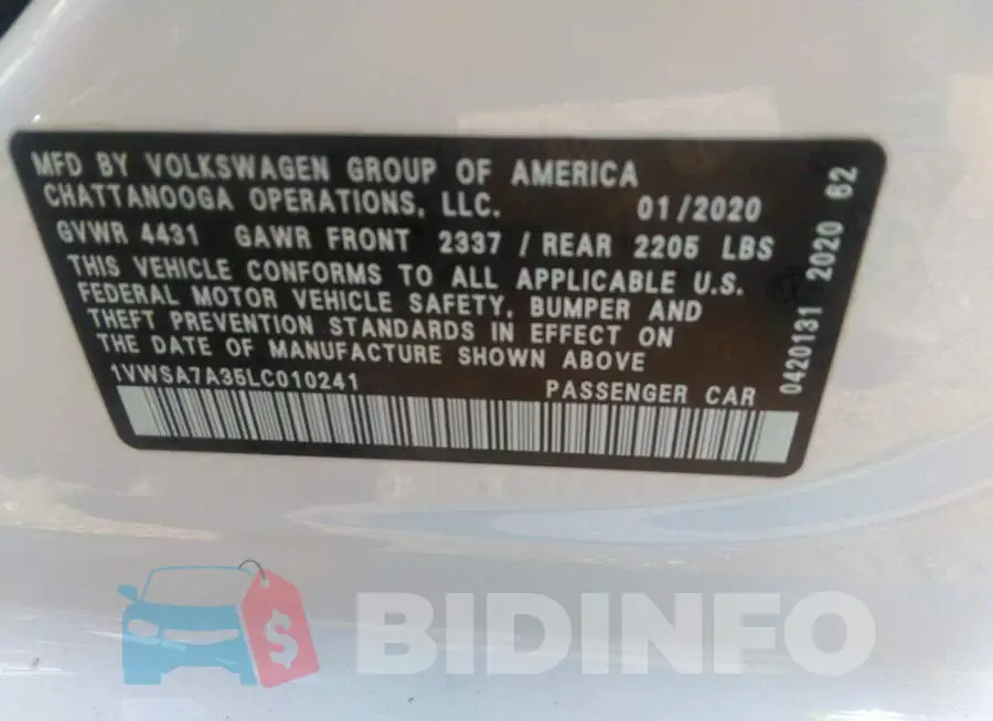 1VWSA7A35LC010241 Photo# 9