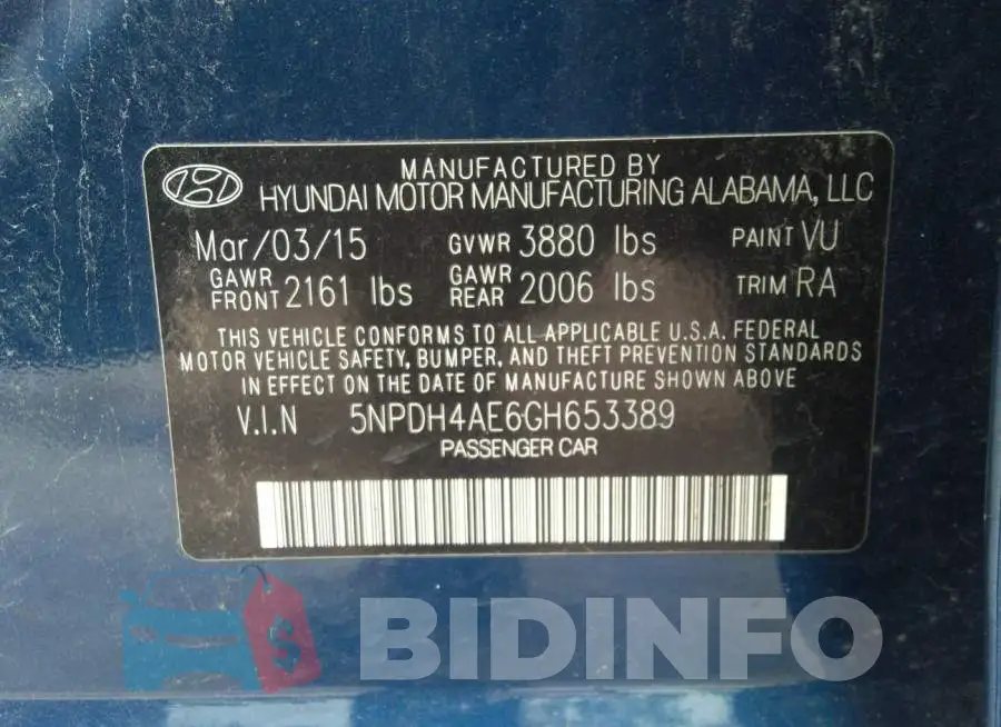 5NPDH4AE6GH653389 Photo# 9
