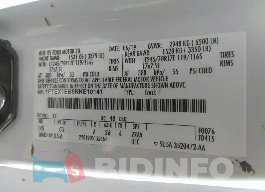 1FTEX1EB5KKE10141 Photo# 9