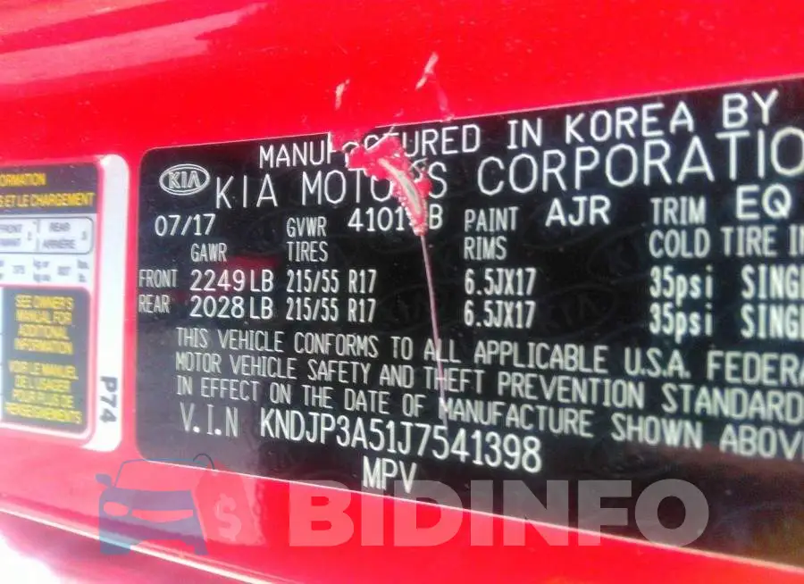 KNDJP3A51J7541398 Photo# 9