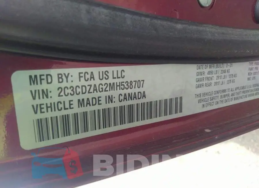 2C3CDZAG2MH538707 Photo# 9