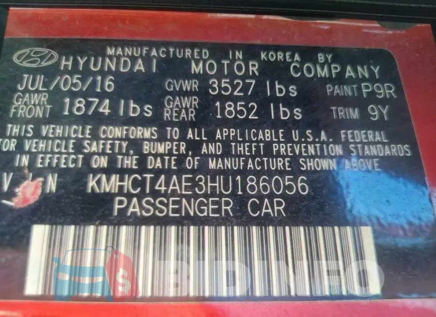 KMHCT4AE3HU186056 Photo# 9
