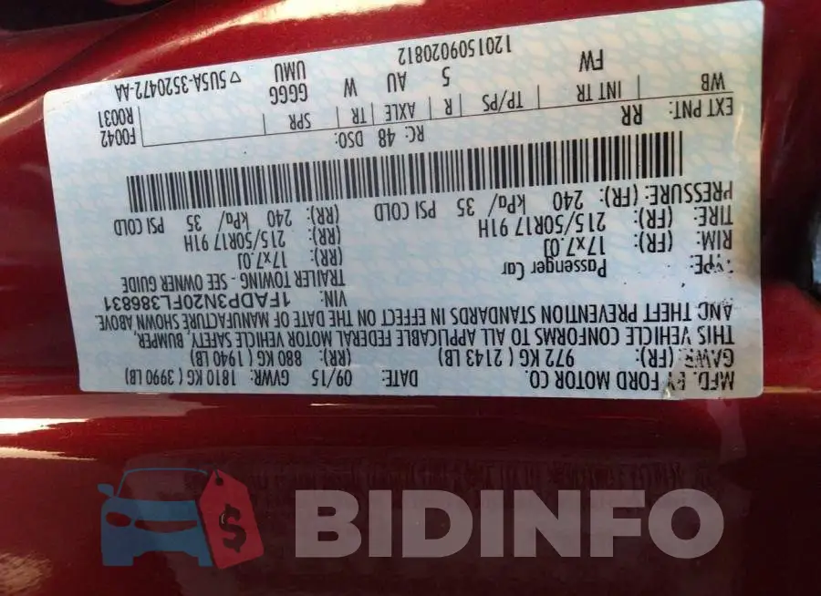 1FADP3N20FL386831 Photo# 9