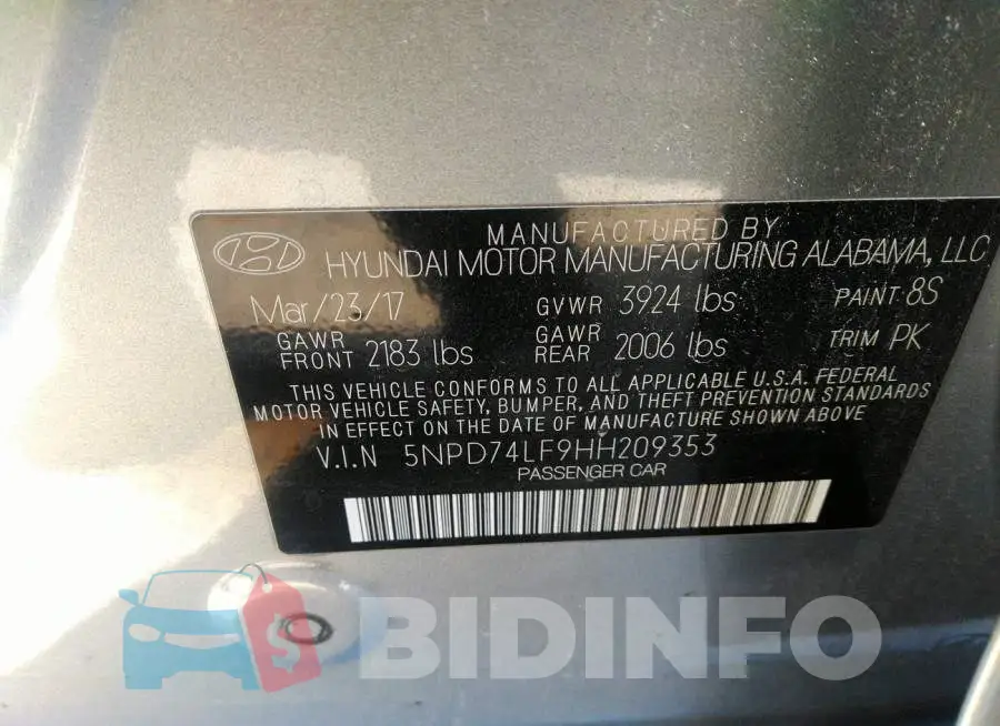 5NPD74LF9HH209353 Photo# 9