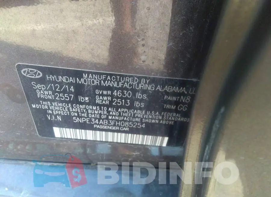 5NPE34AB3FH085254 Photo# 9