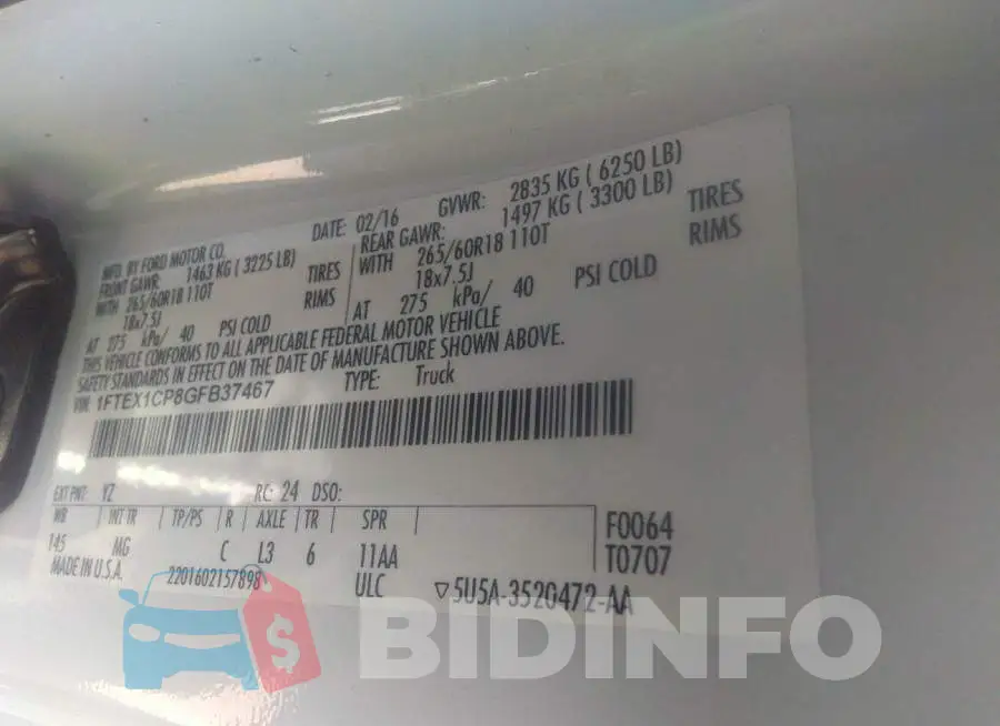 1FTEX1CP8GFB37467 Photo# 9