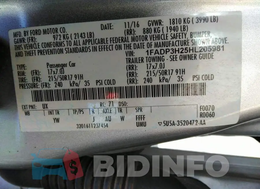1FADP3H25HL205981 Photo# 9