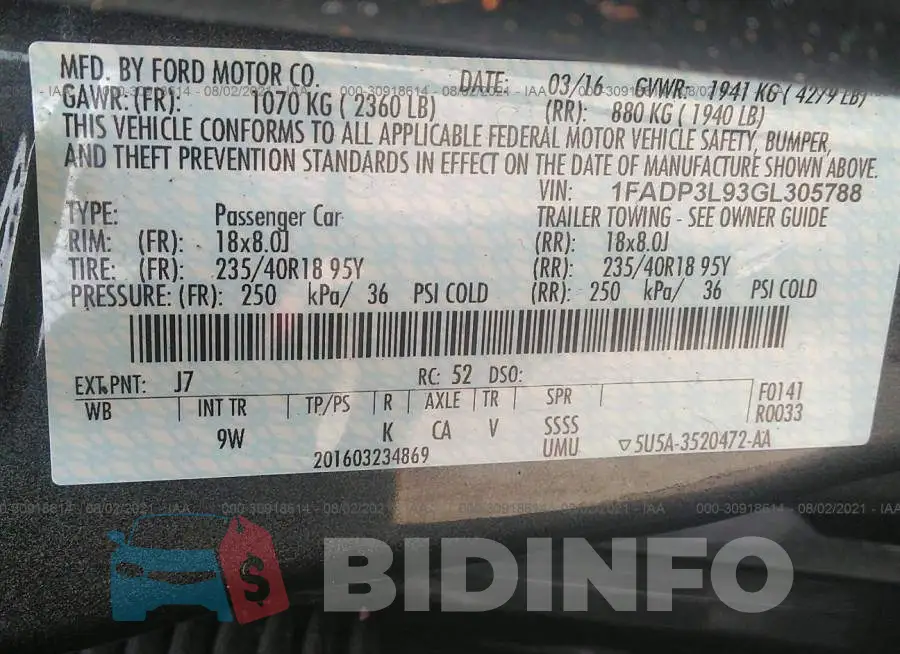 1FADP3L93GL305788 Photo# 9