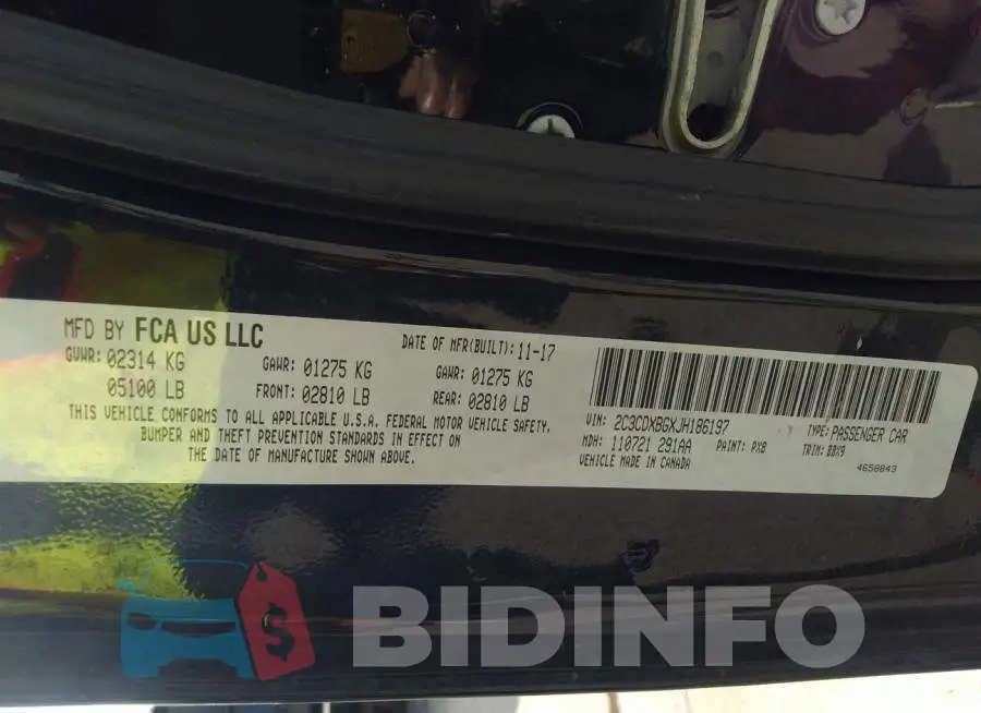 2C3CDXBGXJH186197 Photo# 6