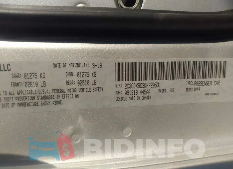 2C3CDXBG3KH720531 Photo# 9