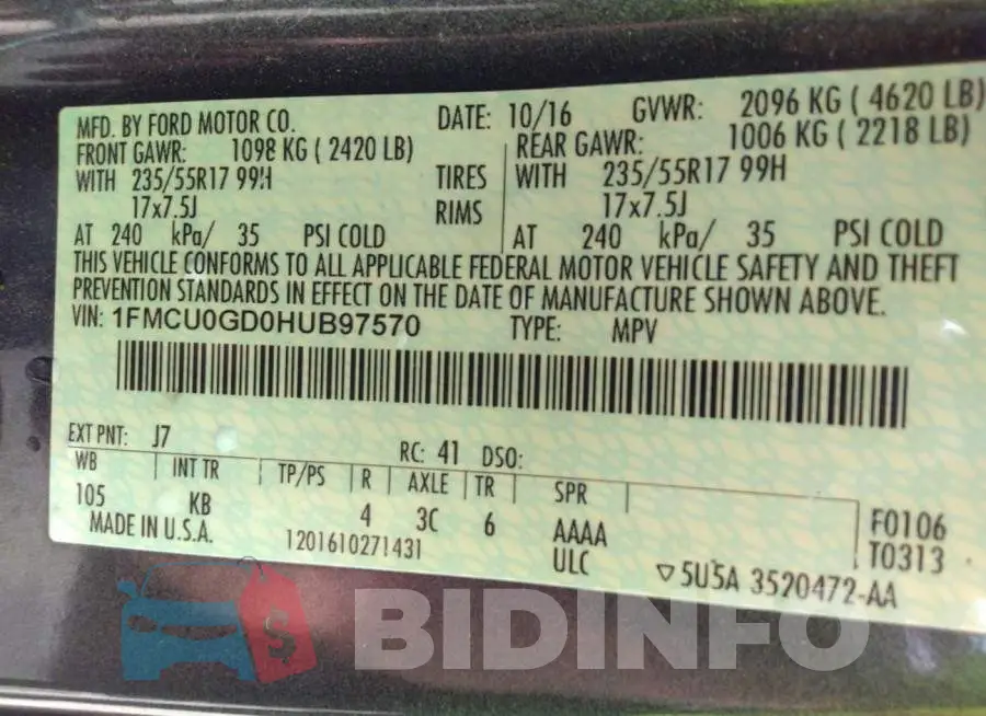 1FMCU0GD0HUB97570 Photo# 9