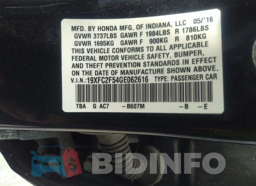 19XFC2F54GE062616 Photo# 9