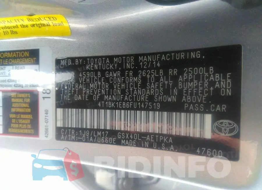 4T1BK1EB6FU147519 Photo# 9