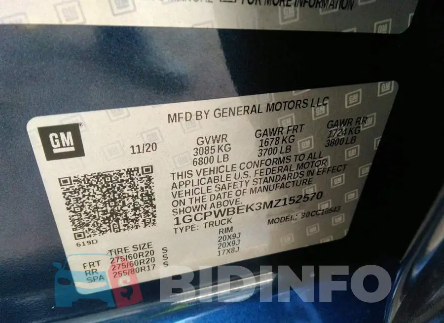 1GCPWBEK3MZ152570 Photo# 9
