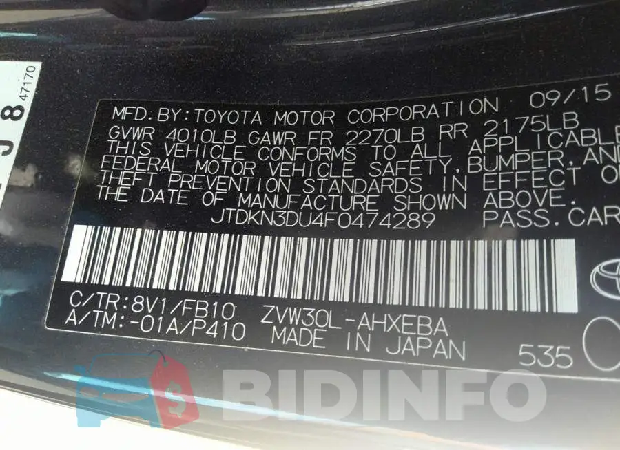 JTDKN3DU4F0474289 Photo# 9