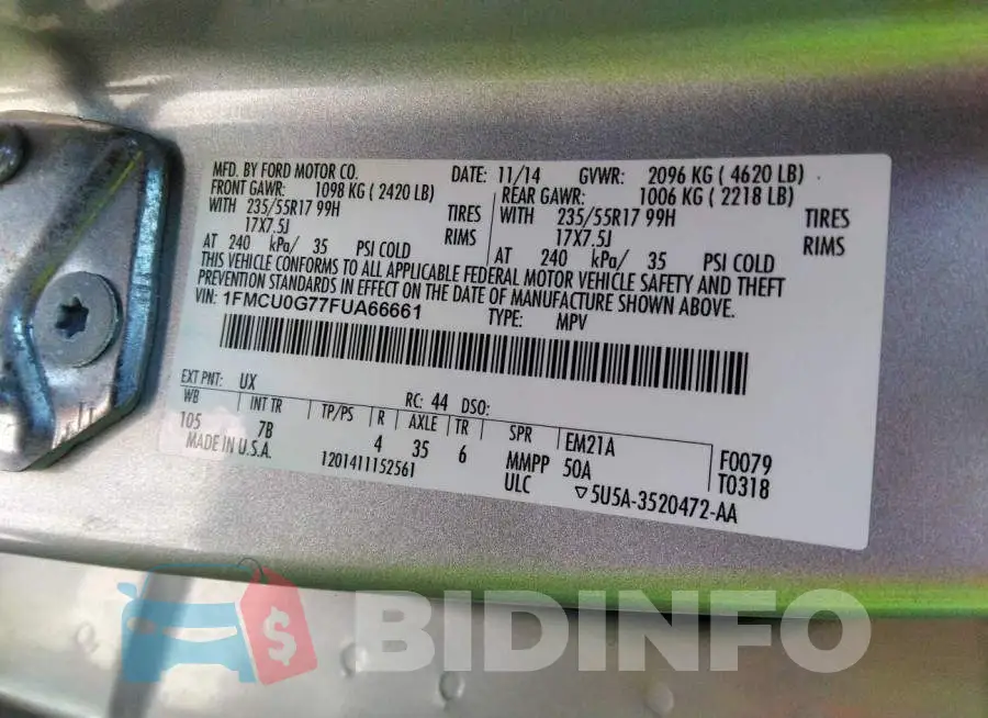 1FMCU0G77FUA66661 Photo# 9