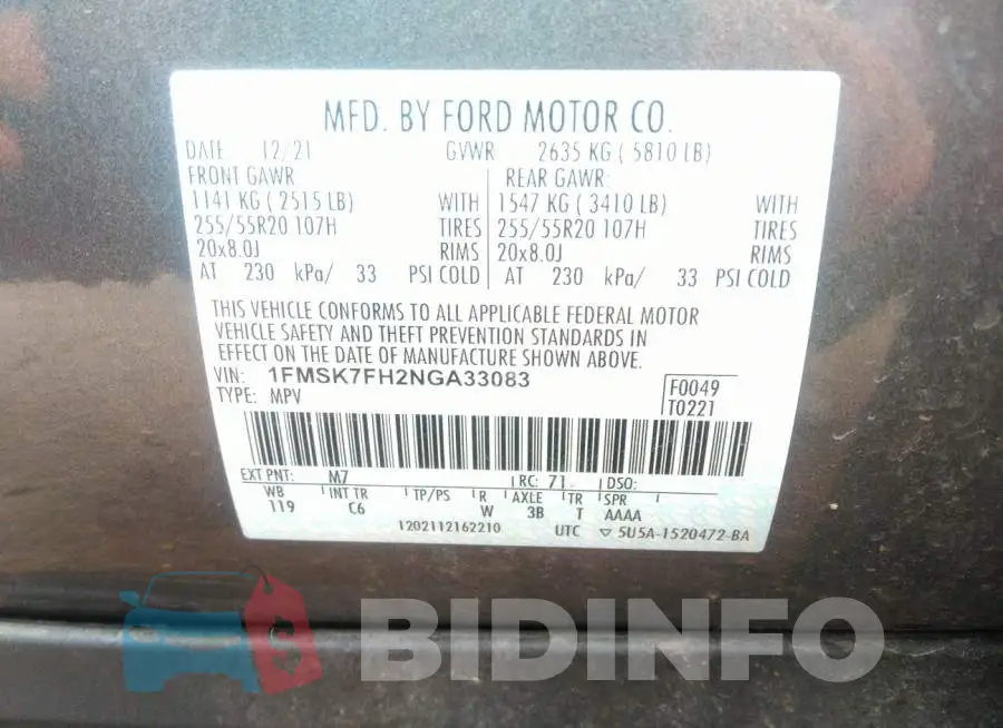 1FMSK7FH2NGA33083 Photo# 9