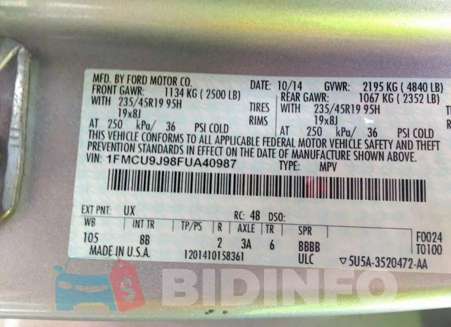 1FMCU9J98FUA40987 Photo# 9