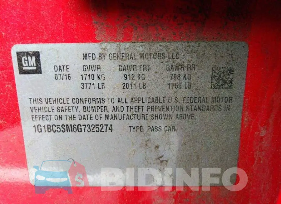 1G1BC5SM6G7325274 Photo# 9
