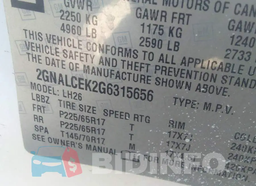 2GNALCEK2G6315656 Photo# 9