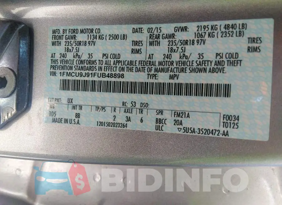 1FMCU9J91FUB48898 Photo# 9