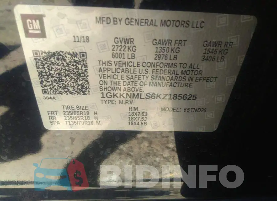 1GKKNMLS6KZ185625 Photo# 9