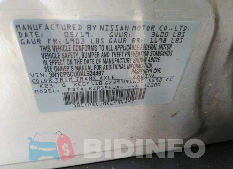 3N1CP5CU0KL534497 Photo# 9